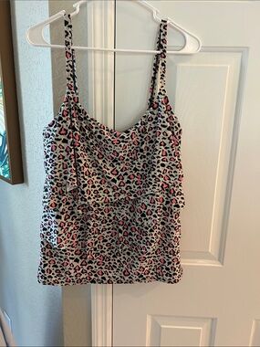 Coco Reef coral Pink and Black Leopard Print Ruffle Camisole bathing suit